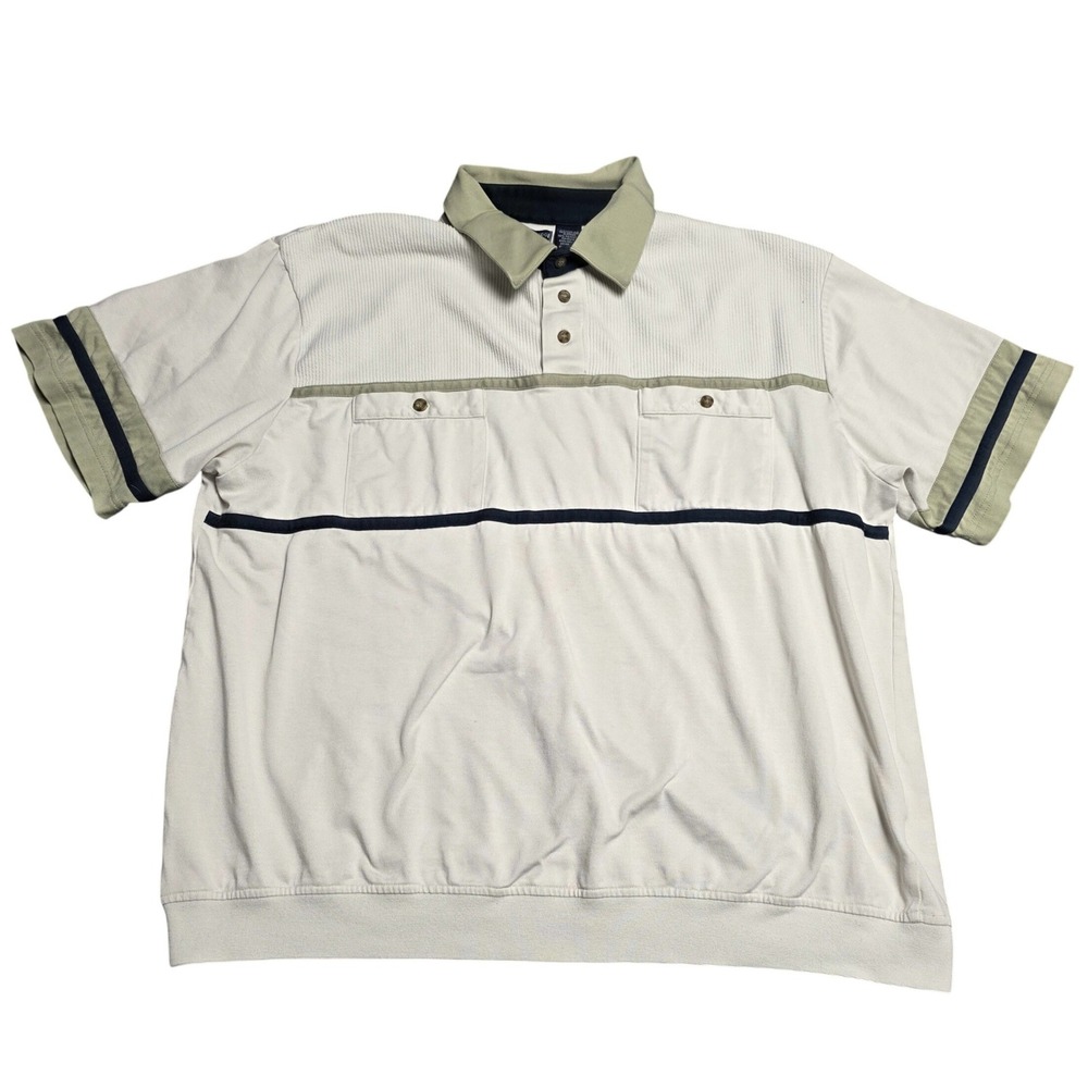 Knightsbridge Polo‎ Shirt Mens Size XL Cream Green Short Sleeve Banded Hemline
